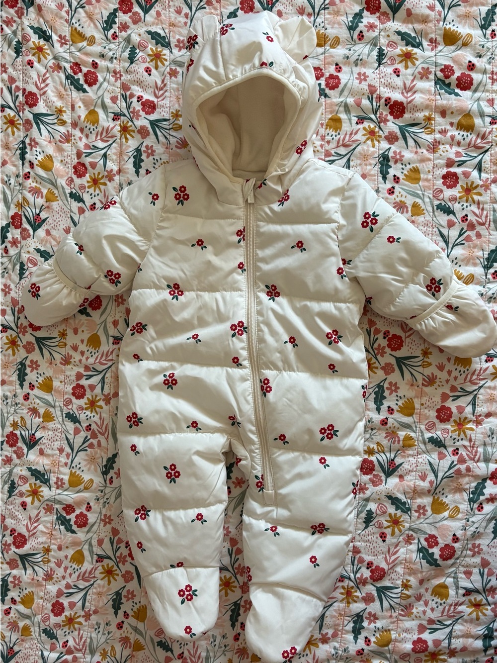Old Navy Cream Floral Puffer One-Piece